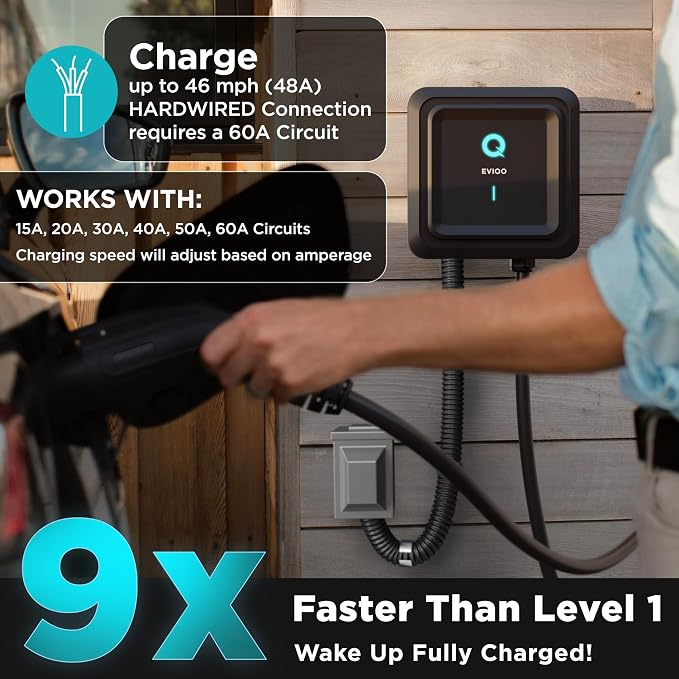 EVIQO EV Charger Level 2-48 Amp Level 2 EV Charger Hardwired, 240V Electric - Image 2