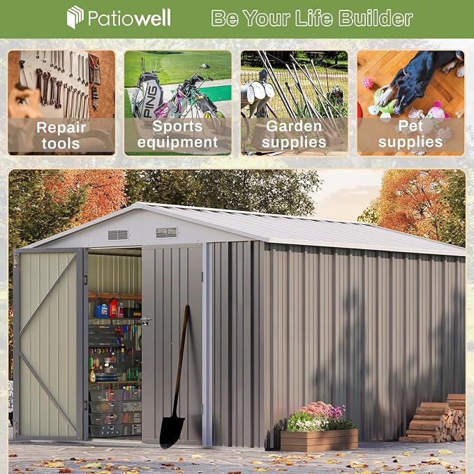 Patiowell 8x10 FT Outdoor Storage Shed, Large Garden Tool Metal Shed - Image 3