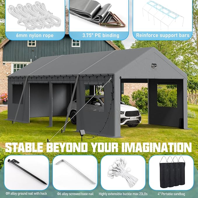 13x25 Carport, Heavy Duty Carport Canopy Garage - Image 3