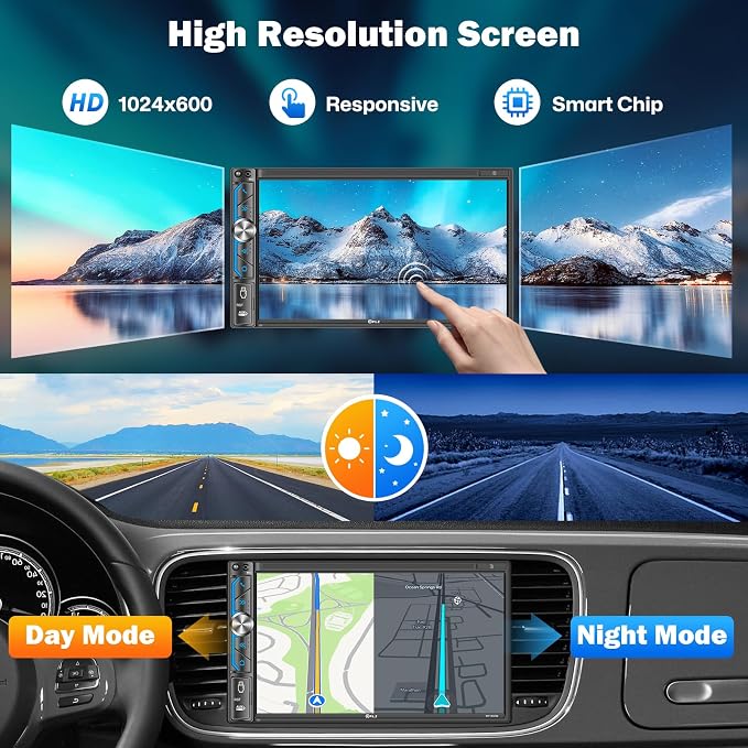 PLZ 7" Wireless Double Din Car Stereo Apple Carplay Radio Screen - Image 7