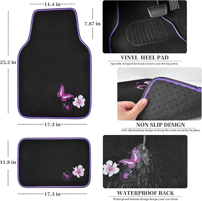 CAR PASS Universal Butterfly Car Seat Covers Front Set, Embroidered Flower - Image 5
