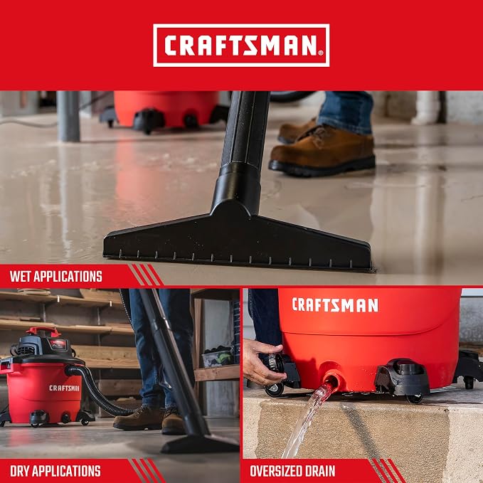 CRAFTSMAN CMXEVBE18595 16 Gallon 6.5 Peak HP Wet Dry Vac, Heavy-Duty Shop - Image 4