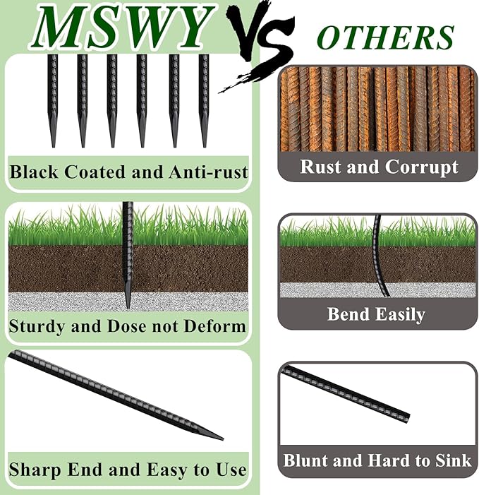 16 Inch Rebar Stakes 10 Pack Heavy Duty Ground Anchors 1/2 Inch Diameter - Image 3