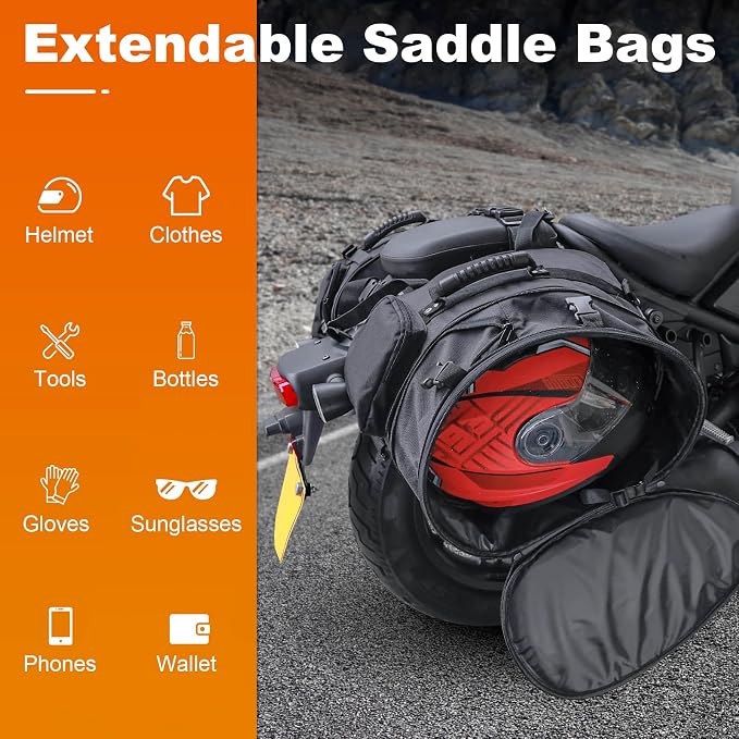 Motorcycle Saddlebags with Protective Cover, Large Capacity Extendable Saddle - Image 6