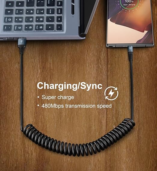 USB Type C Charger Cable Fast Charging, Coiled USB A to Type C Charger Cord - Image 4