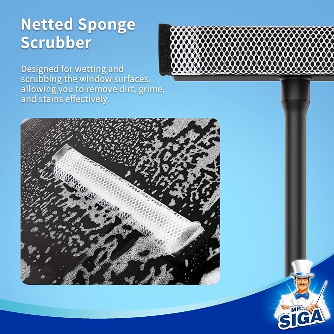 MR.SIGA Professional 2-in-1 Car Window Squeegee and Sponge Scrubber - Image 5