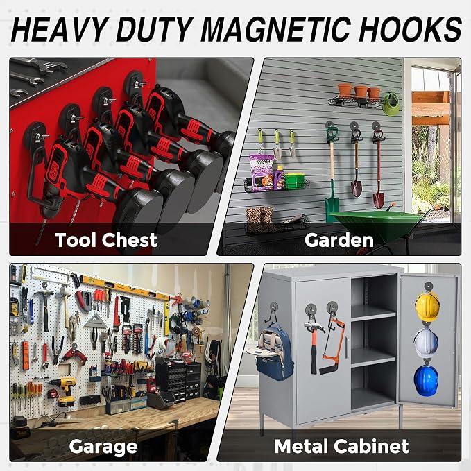 6 Pack Heavy Duty Storage Magnetic Utility Hooks Large Garage Strong Extra - Image 6