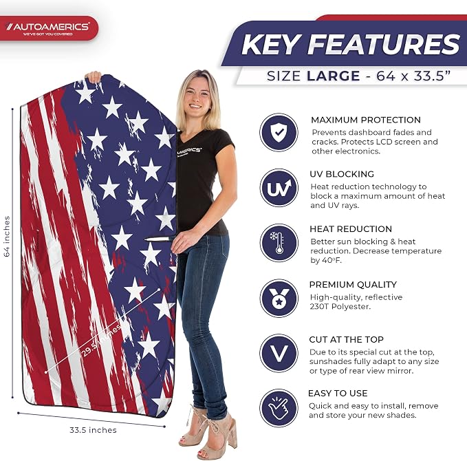 Autoamerics 1-Piece Windshield Sun Shade USA Art Flag - Image 2