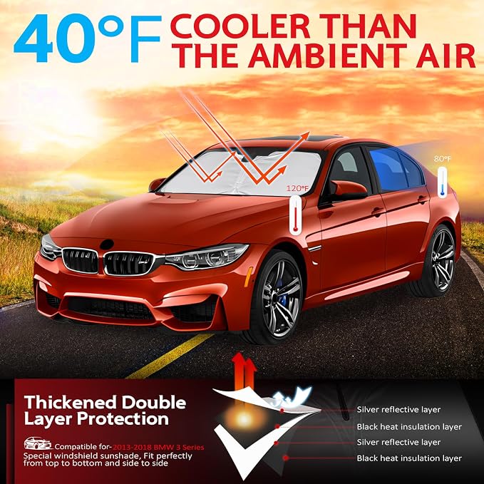 KAYZT Windshield Sun Shade for 2013-2018 BMW 3 Series/F30/F31/F80/M3 Foldable - Image 2