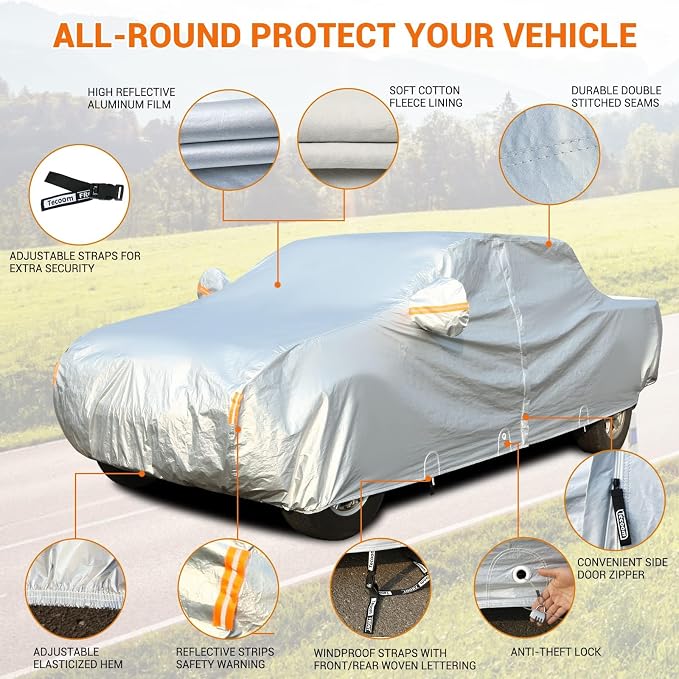 Tecoom Truck Cover Waterproof All Weather, 3 Layers Full Pickup Cover, Fleece - Image 2