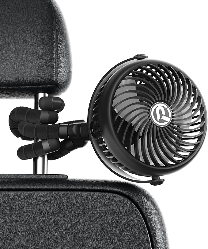 Rechargeable Car Fan for Backseat Kids Baby, 3-Speed Quiet by ASKPULION