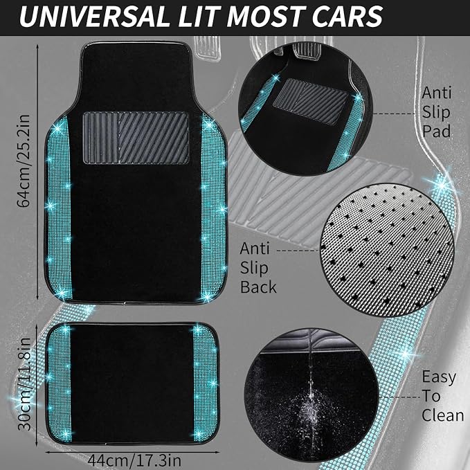 NBTEPEM Aquamrine Bling Car Floor Mats Full Set, Universal Fit Most Cars - Image 7