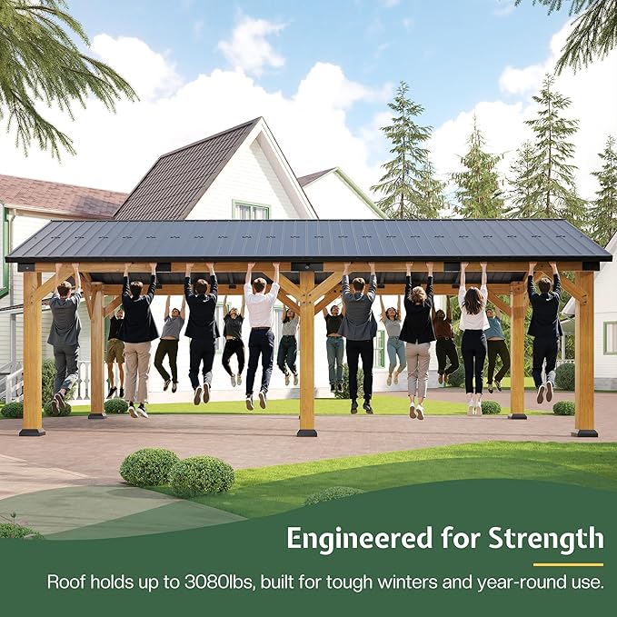 Jocisland 12x24 FT Cedar Wood Hardtop Carport - Image 4