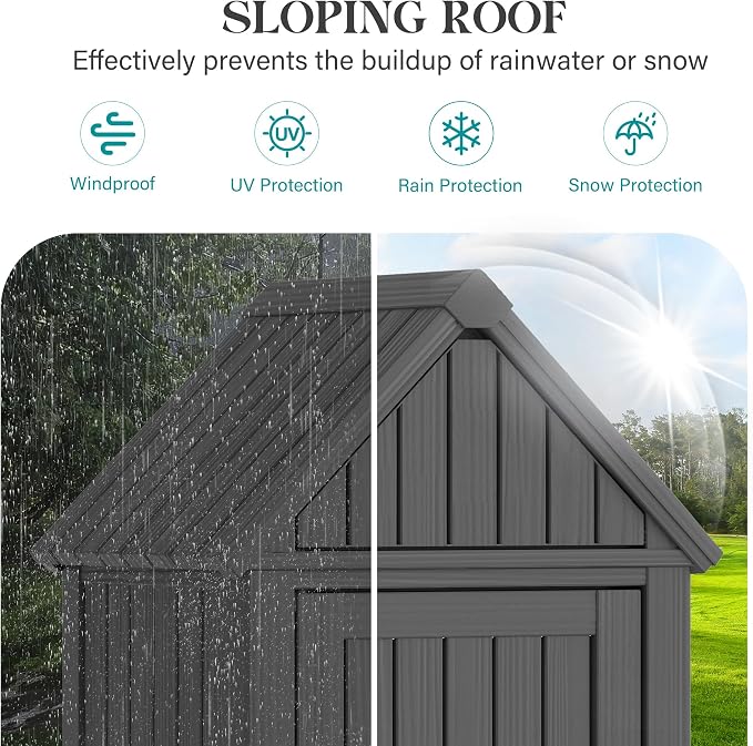 Shed Outdoor Storage Shed with Sloping Roof and Lockable Door, Resin Outdoor - Image 2