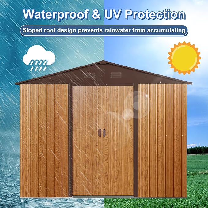 6x8 FT Outdoor Storage Shed, Metal Garden Shed - Image 7