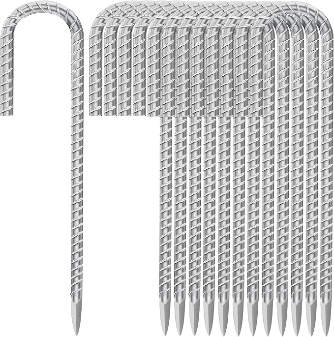 12 Inch Ground Stakes Heavy Duty J Hook 30-Pack Metal Spikes Galvanized Ground by Besitu