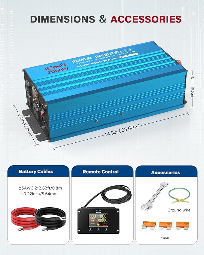 2000 Watt Inverter Pure Sine Wave DC 12V to 110V AC Power Inverters - Image 7