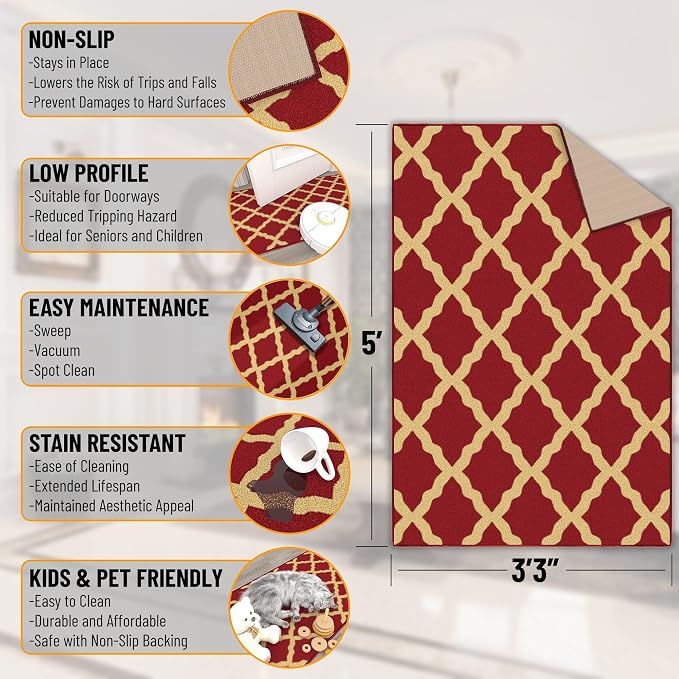 Ottomanson 3'3" x 5' Rugs for Living Room Trellis Area Rug for Bedroom - Image 2