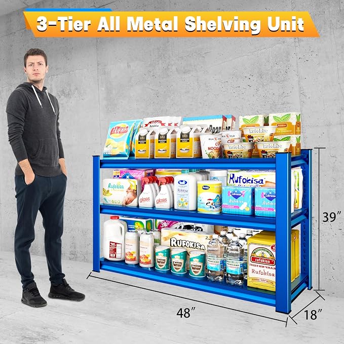 3-Tier Garage Shelving Heavy Duty，48" W Metal Shelving Unit - Image 3