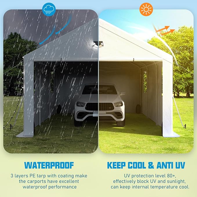 13x25 Carport, Heavy Duty Carport Canopy Garage - Image 5