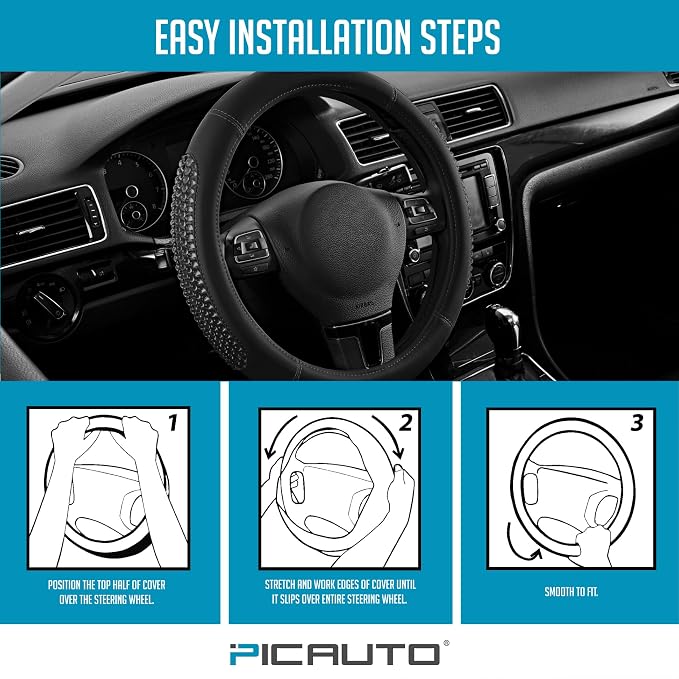 PIC AUTO Gel Particles Steering Wheel Cover, Universal Fit 14.5"-15.5" - Image 7