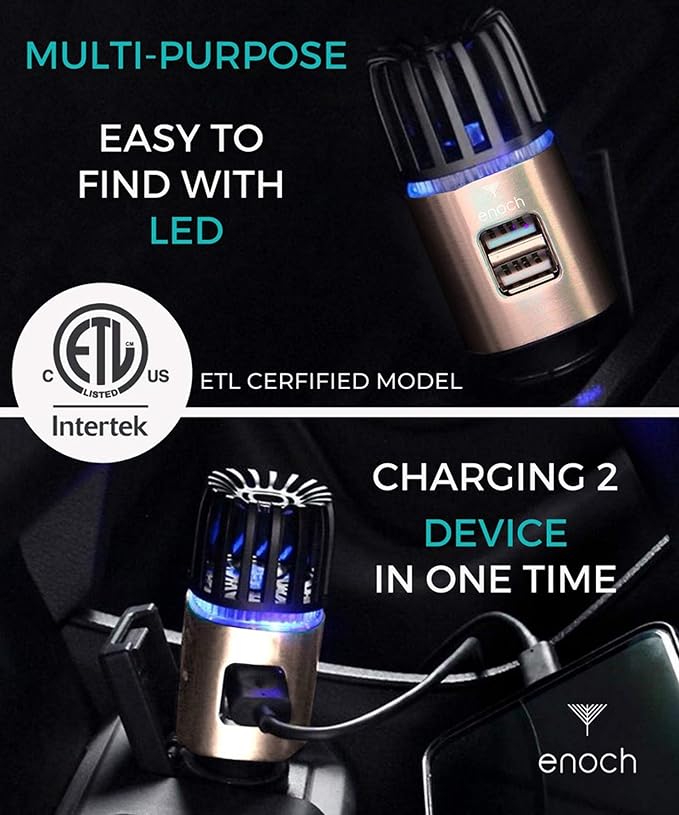 Enoch Car Air Purifier Premium Air Ionizer - 12V Plug-In Ionic Ozone Deodorizer - Image 5