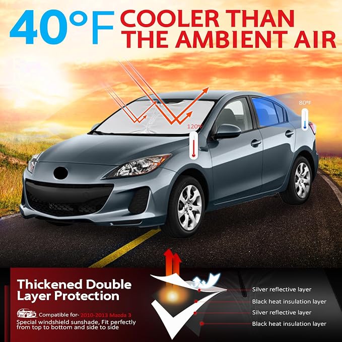 KAYZT Windshield Sun Shade for 2010-2013 Mazda 3 Foldable Sunshade Front Window - Image 2