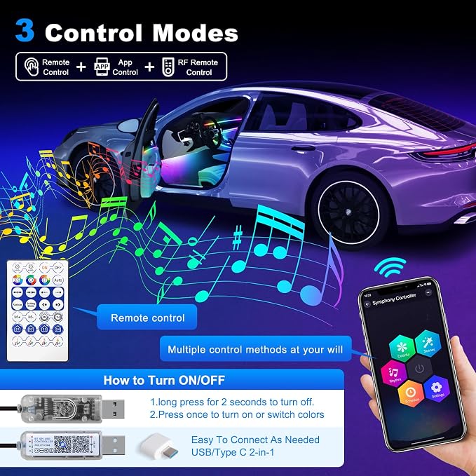 Dreamcolor Acrylic Interior Car LED Strip Light - Image 4