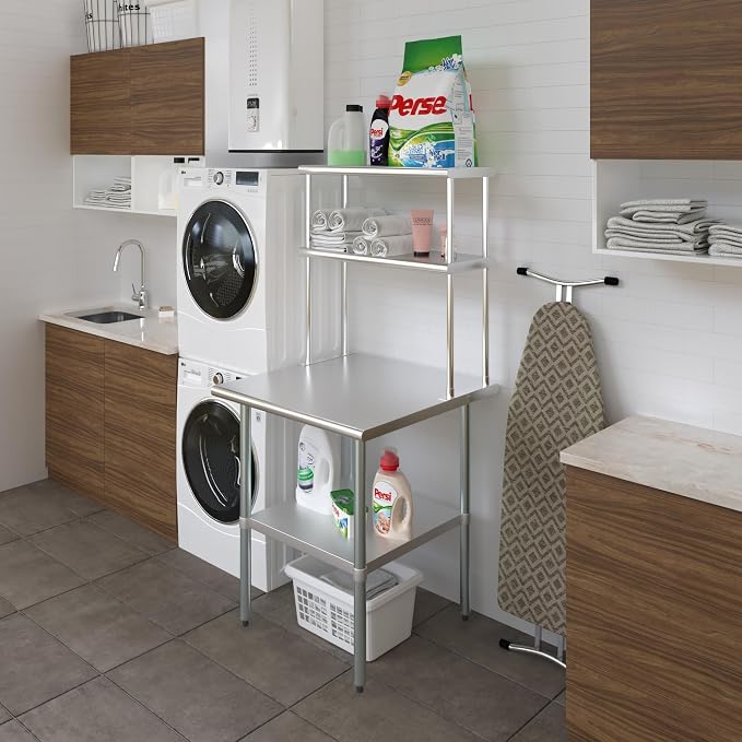 Amgood Stainless Steel Work Table Double Tier Overshelf | Metal Kitchen Prep - Image 4