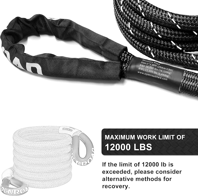 OPENROAD Kinetic Recovery Tow Rope, 36000 Lbs Extreme Duty 35% Elasticity - Image 4