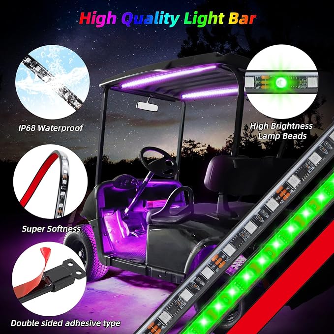 Roykaw Golf Cart Underglow LED Strip Lights Accent Neon Lighting Kit w/Canopy - Image 6