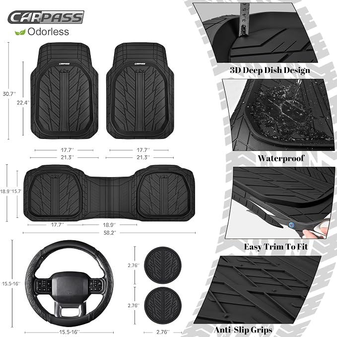 CAR PASS Rubber Leather Steering Wheel Cover Large-Size 15.5-16 Inches Fit - Image 3
