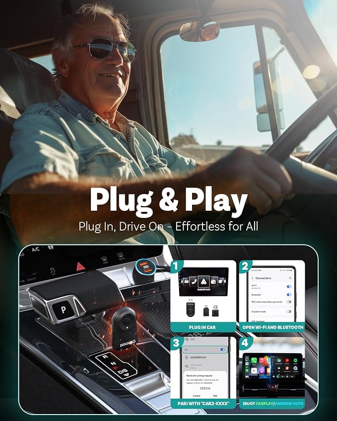 OTTOCAST Mini 2025-2-in-1 Wireless CarPlay/Android Auto Adapter, 5GHz WiFi - Image 3