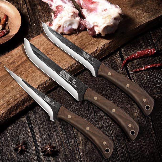 Butcher Knife Set 3-Piece, Super Sharp Hand Forged Fillet Knife & Dividing - Image 6