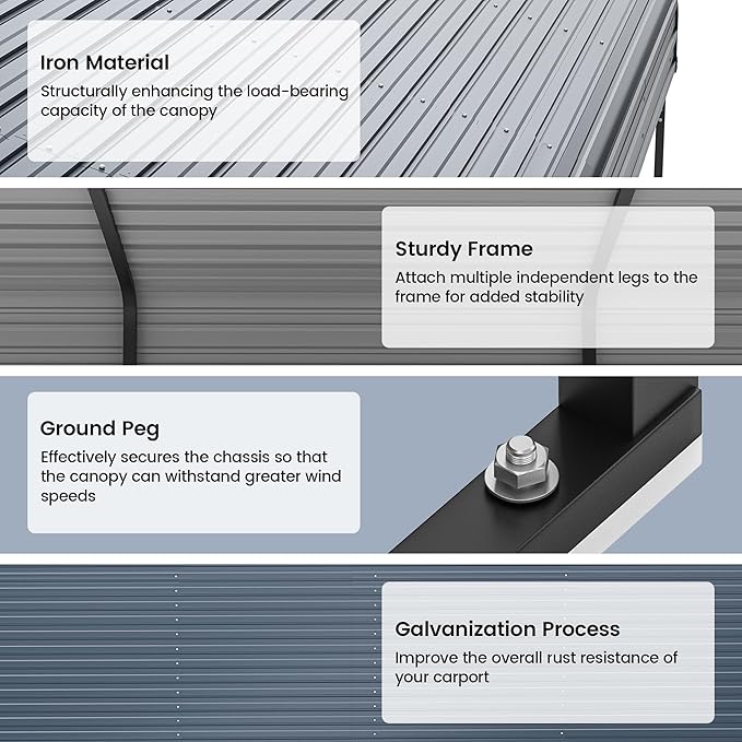 12'x20' Heavy Duty Metal Carport, Outdoor Garage Car Shelter Shade - Image 6