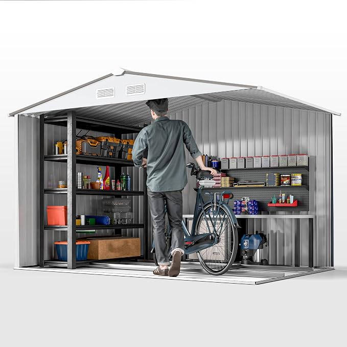 Outsunny 9' x 6' Outdoor Storage Shed, Garden Tool Metal Shed - Image 9