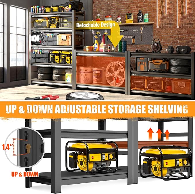 63''H Garage Shelving 3000 LBS Heavy Duty Garage Storage Shelves, Adjustable 5 - Image 6
