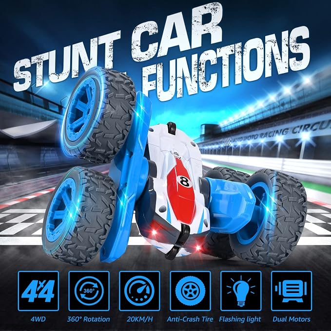 Remote Control Car, 4WD RC Cars Stunt Double Sided 360° Rotating 2 Batteries - Image 4