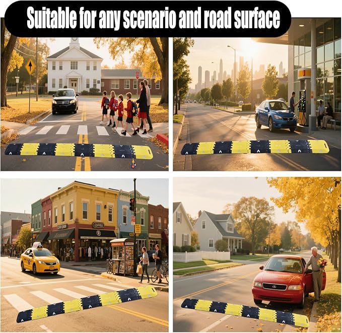 Portable Vehicle Traffic Speed Bump 118"×10"×1"Yellow-Black Reflective Non-Slip - Image 6