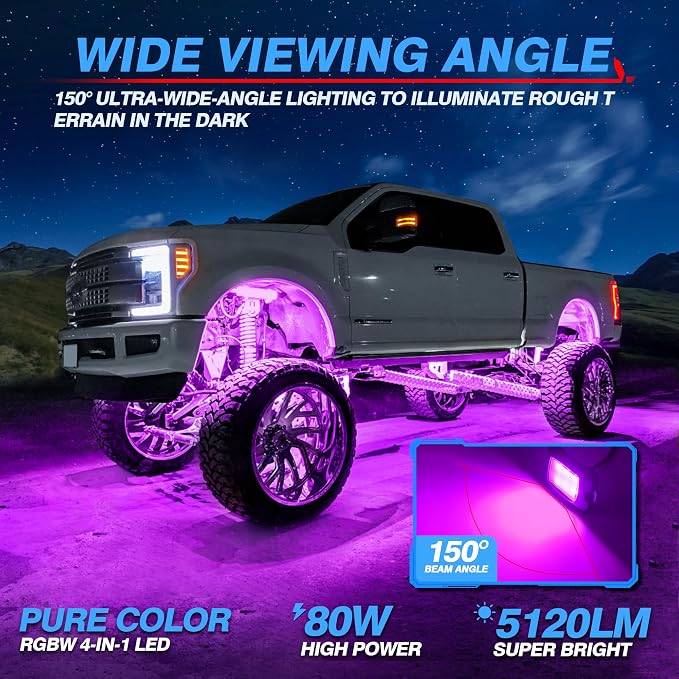 MICTUNING Q1 RGBW Rock Lights, 16 Pods Pure Color Underglow Neon Multicolor - Image 3