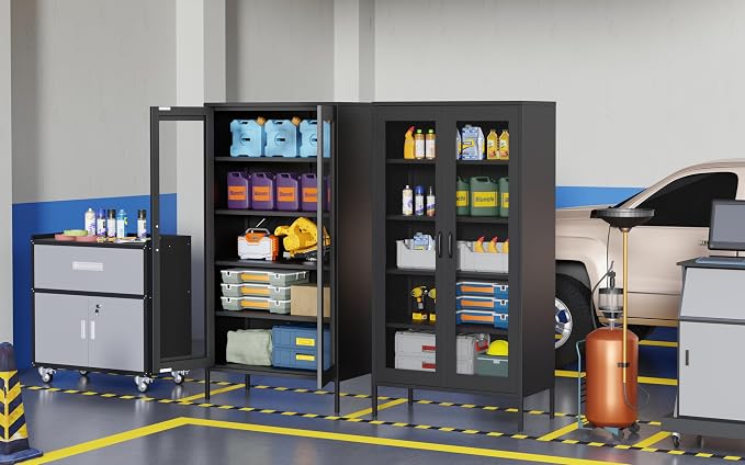 73 '' Metal Garage Storage Cabinet, 2 Doors and 4 Adjustable Shelves, mesh Door - Image 7