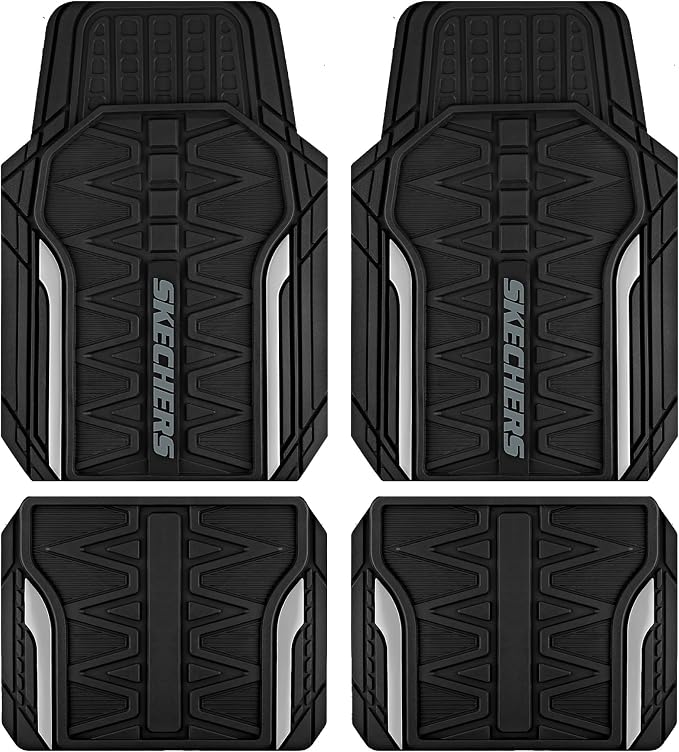 Skechers Heavy Duty Rubber Car Mats Full Set, All Weather Floor Mats, by Skechers
