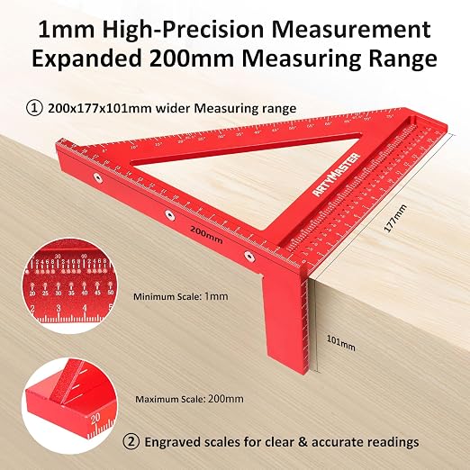 200mm 3D Multi-Angle Measuring Square Ruler, WT103D High Precision Hole - Image 4