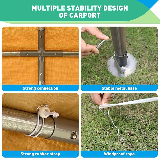 10X20 Ft Heavy Duty Carport Canopy, Portable Garage, Car Tents, Reinforced - Image 6
