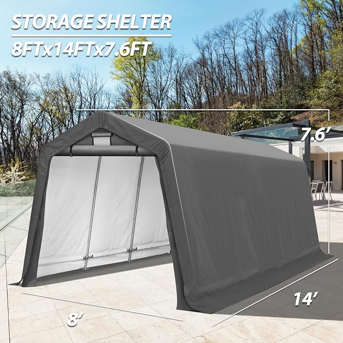 8' x 14' Outdoor Storage Shelter Shed, Portable Storage Shed Heavy Duty - Image 2