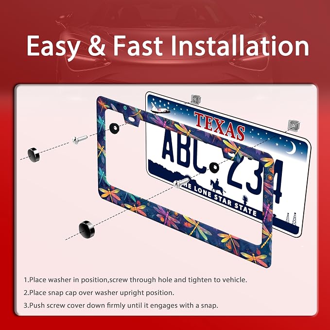 Dragonflies License Plate Frame Funny Dragonfly License Plate Frames Stainless - Image 3
