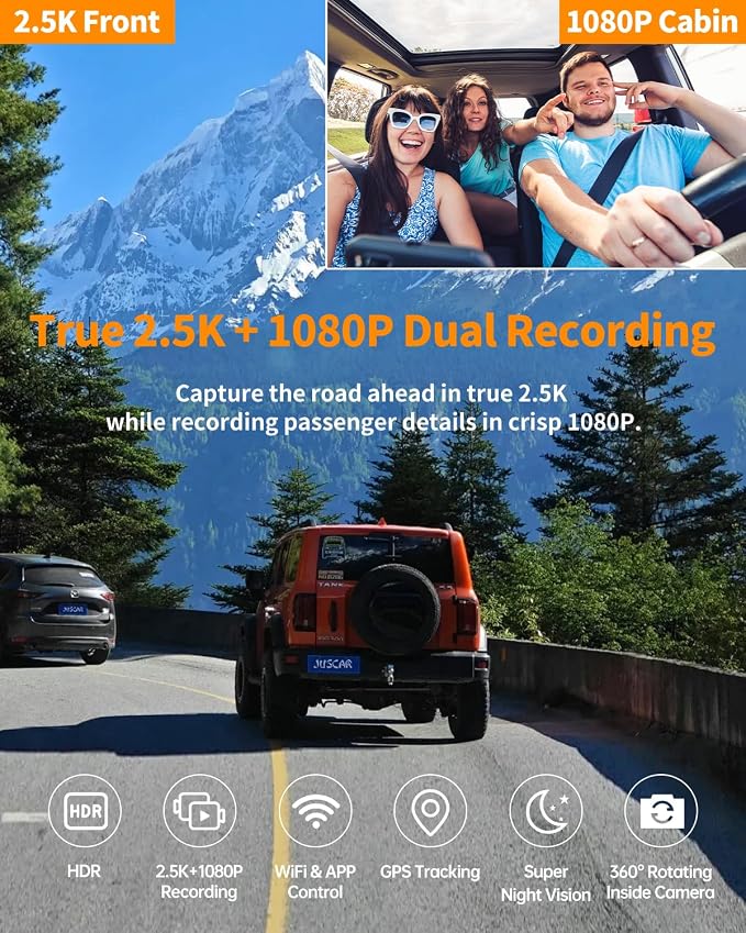 2.5K+1080P Dual Dash Cam Front and Inside, WiFi & GPS Dash Camera - Image 2