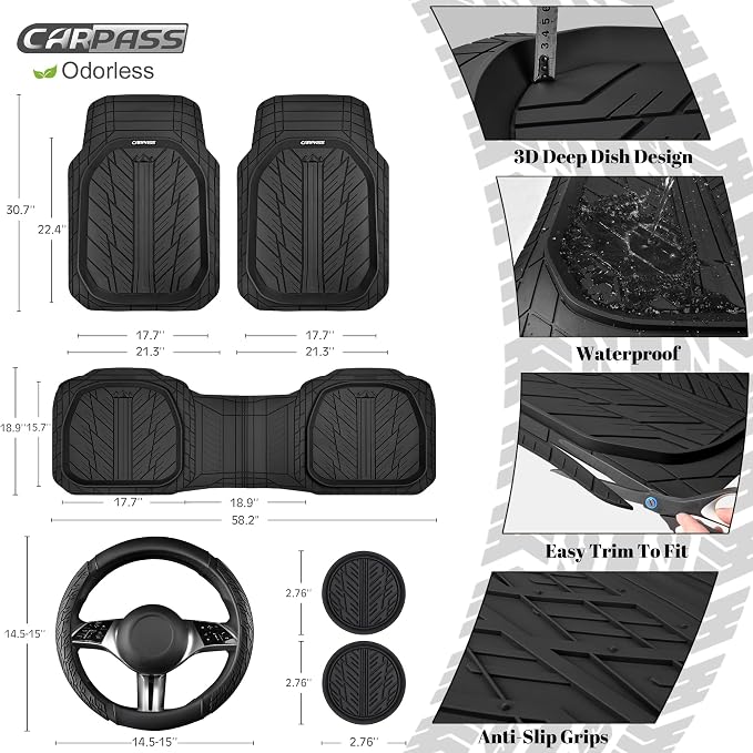 CAR PASS Leather Rubber Steering Wheel Cover 14 1/2” -15”, Tire Tread Pattern - Image 2