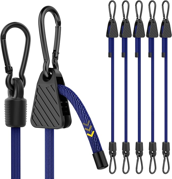 Bungee Cords with Hooks, 48 Inch Adjustable Blue Bungee Cords with Carabiner by Rugtol