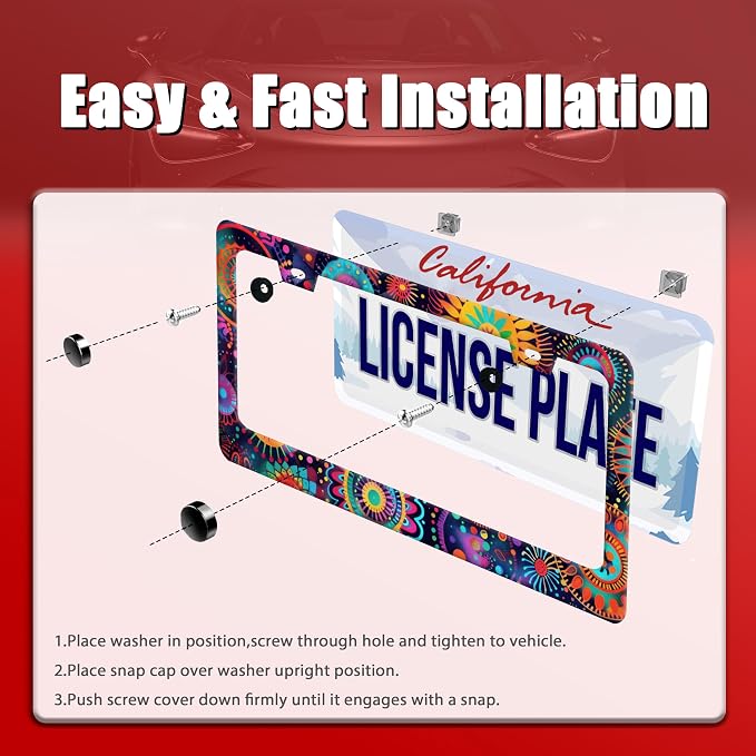 Fantasy Colorful Mandala License Plate Frame Boho Flowers License Plate Holder - Image 3